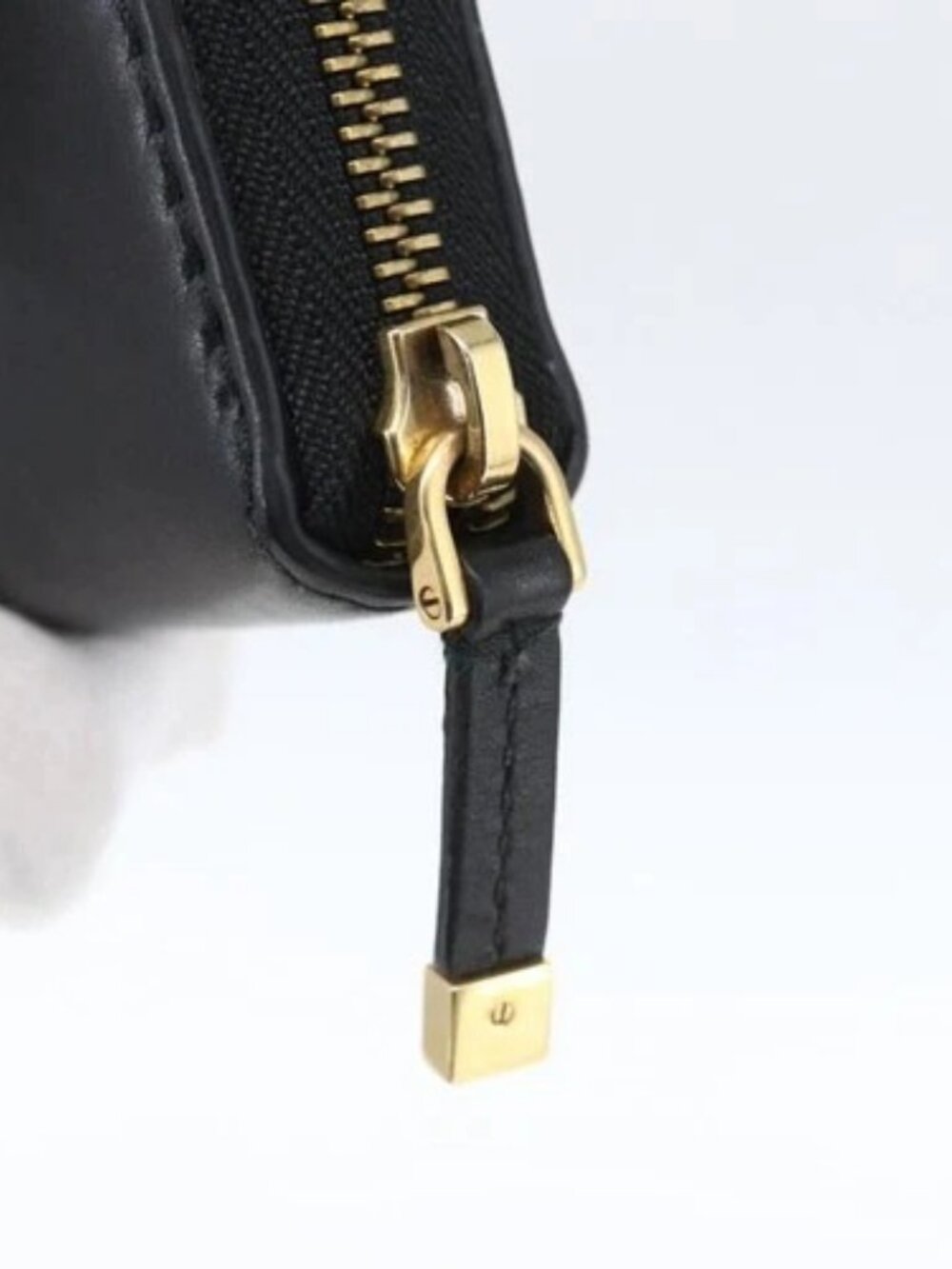 Christian Dior Round Long Wallet Leather Black Gold Auth am10801 - Picture 7 of 16